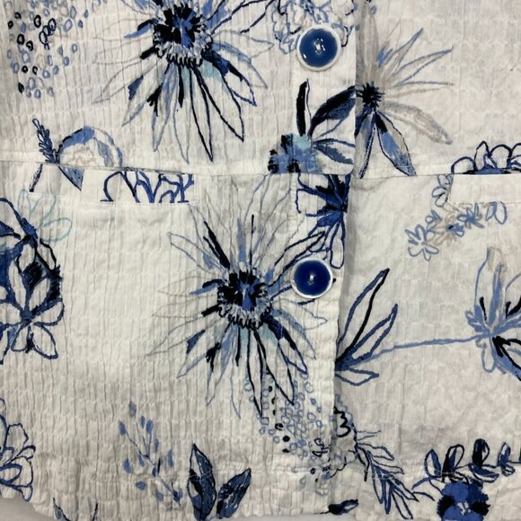 Habitat Large Blue White Floral Cotton Textured Long Sleeve Button Down Relaxed - Picture 4 of 11